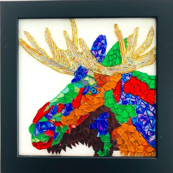 Hand Crafted Other - Moose Mosaic Wall Art